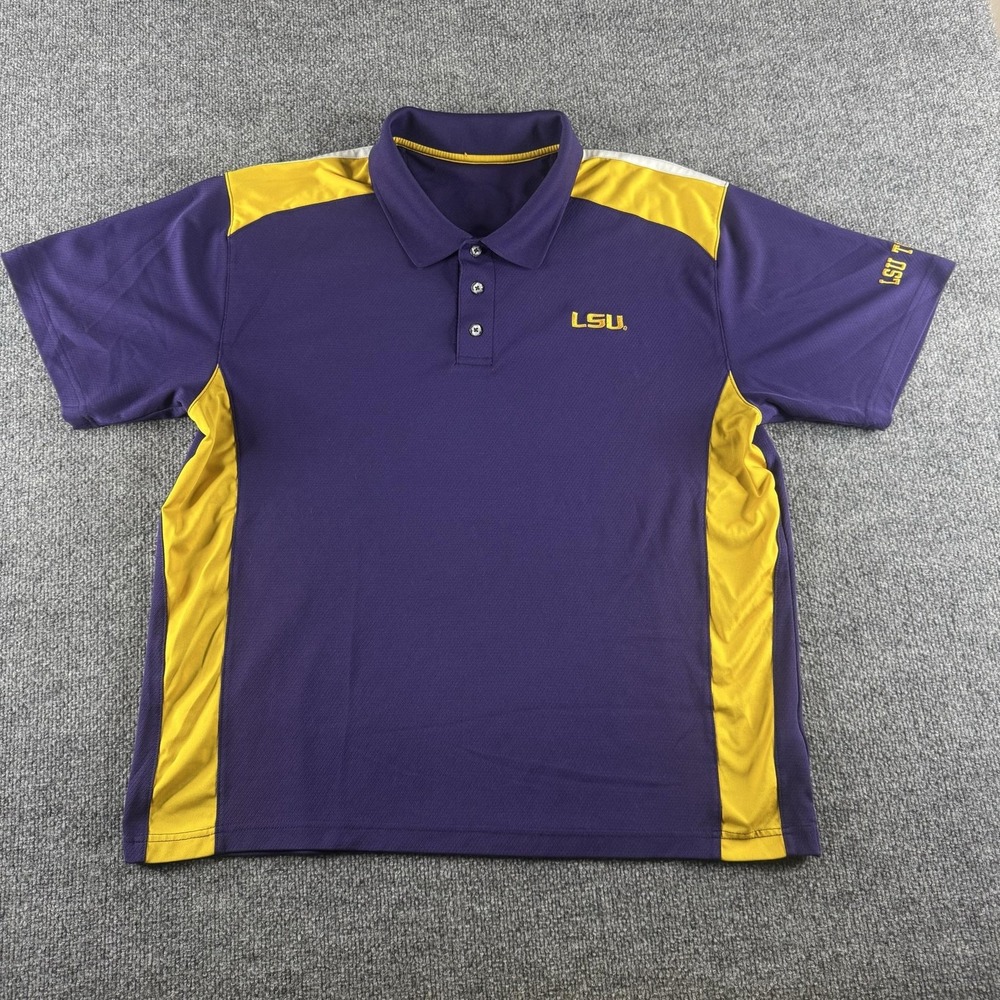 LSU Tigers Polo Shirt Mens 2XL Purple NCAA Football Knights Apparel Embroidered